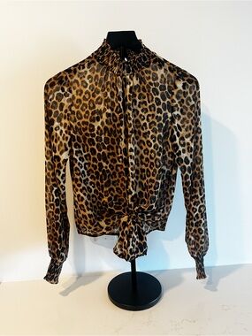 Express Leopard Print Tie-Front Blouse - Brown/Black